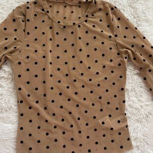 Polka Dot Long Sleeve Top - Tan and Black